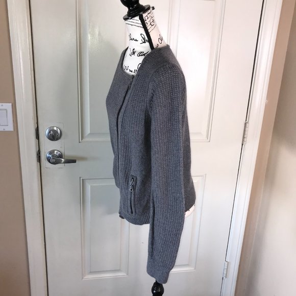 Ann Taylor LOFT Women's Diagonal Zip Cardigan Sweater Charcoal Grey ~ Size M - Picture 4 of 6